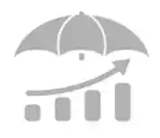 A grey umbrella icon shielding a rising bar chart with an upward arrow.
